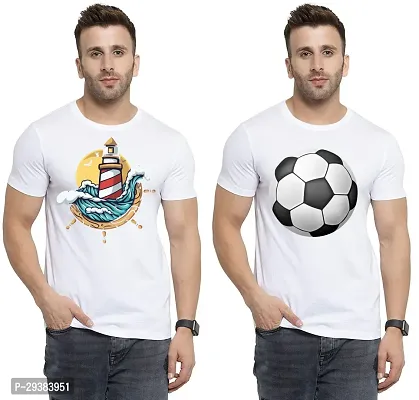 Reliable White Polycotton Printed T-Shirt For Men Pack Of 2