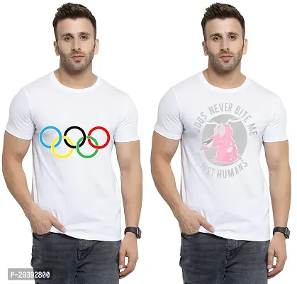 Stylish White Polycotton Printed Round Neck Tees For Men Pack Of 2