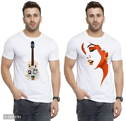 Stylish White Polycotton Printed Round Neck Tees For Men Pack Of 2-thumb0