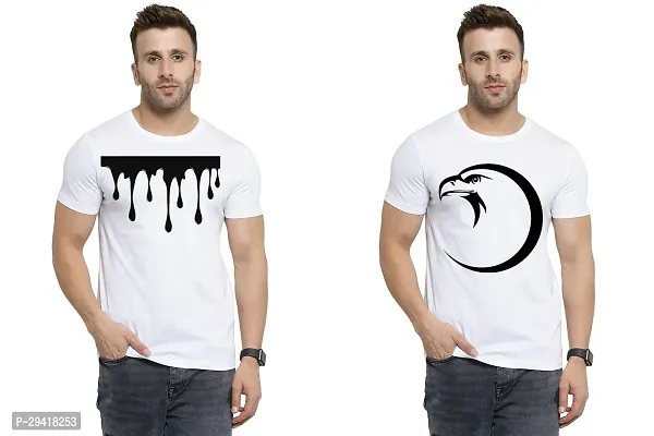 Comfortable White Polycotton Tees For Men Pack Of 2