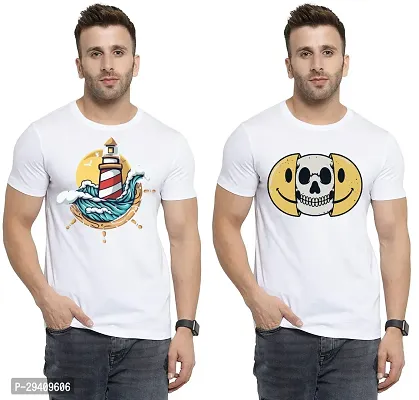 Comfortable White Polycotton Tees For Men Pack Of 2