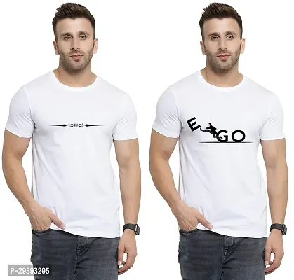 Stylish White Polycotton Printed Round Neck Tees For Men Pack Of 2