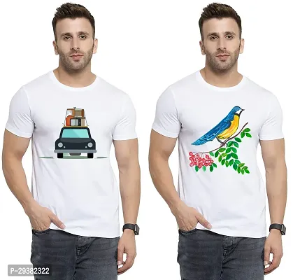 Reliable White Polycotton Printed T-Shirt For Men Pack Of 2