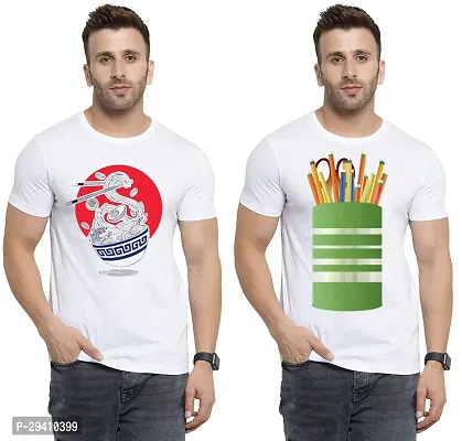 Comfortable White Polycotton Tees For Men Pack Of 2