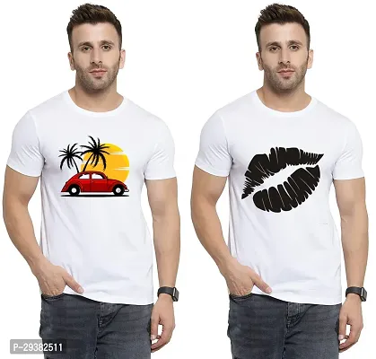 Reliable White Polycotton Printed T-Shirt For Men Pack Of 2