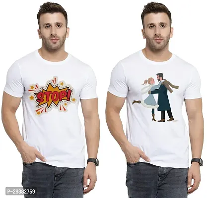 Reliable White Polycotton Printed T-Shirt For Men Pack Of 2