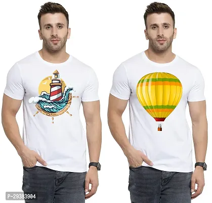 Reliable White Polycotton Printed T-Shirt For Men Pack Of 2