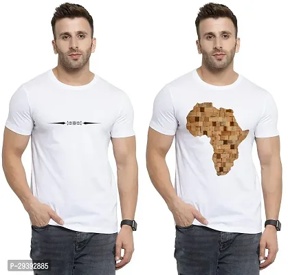 Stylish White Polycotton Printed Round Neck Tees For Men Pack Of 2