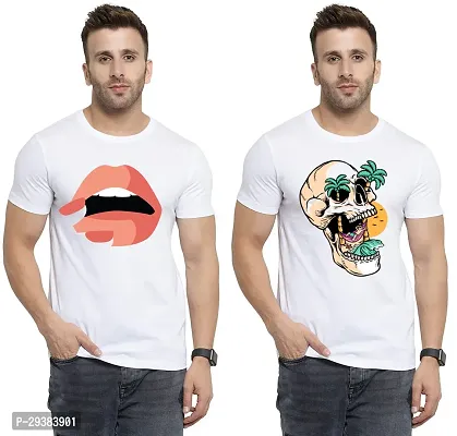 Reliable White Polycotton Printed T-Shirt For Men Pack Of 2