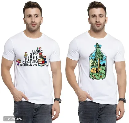 Stylish White Polycotton Printed Round Neck Tees For Men Pack Of 2-thumb0