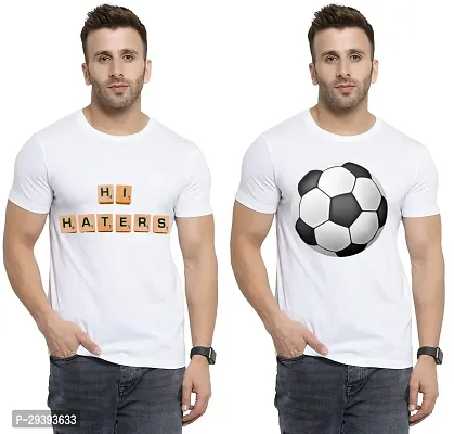 Stylish White Polycotton Printed Round Neck Tees For Men Pack Of 2-thumb0