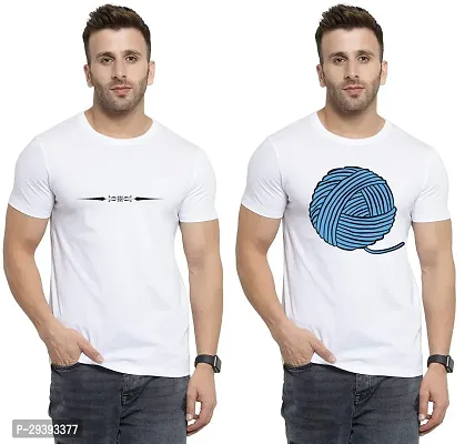 Stylish White Polycotton Printed Round Neck Tees For Men Pack Of 2