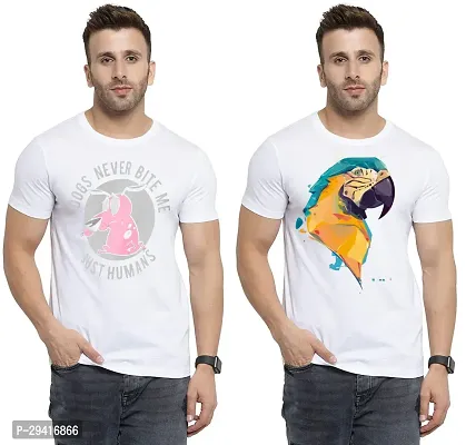 Comfortable White Polycotton Tees For Men Pack Of 2