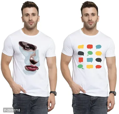 Stylish White Polycotton Printed Round Neck Tees For Men Pack Of 2-thumb0