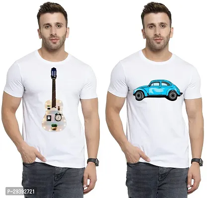 Stylish White Polycotton Printed Round Neck Tees For Men Pack Of 2-thumb0