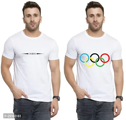 Stylish White Polycotton Printed Round Neck Tees For Men Pack Of 2-thumb0