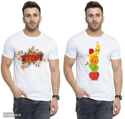 Reliable White Polycotton Printed T-Shirt For Men Pack Of 2