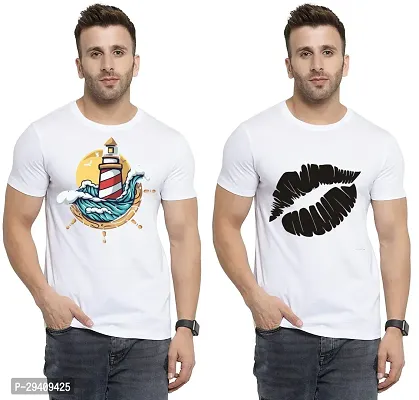 Comfortable White Polycotton Tees For Men Pack Of 2-thumb0