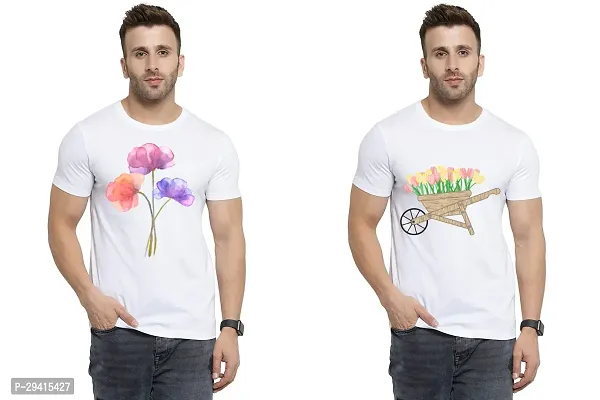 Comfortable White Polycotton Tees For Men Pack Of 2