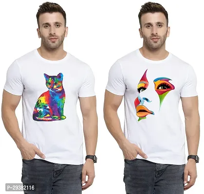 Reliable White Polycotton Printed T-Shirt For Men Pack Of 2