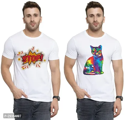 Reliable White Polycotton Printed T-Shirt For Men Pack Of 2