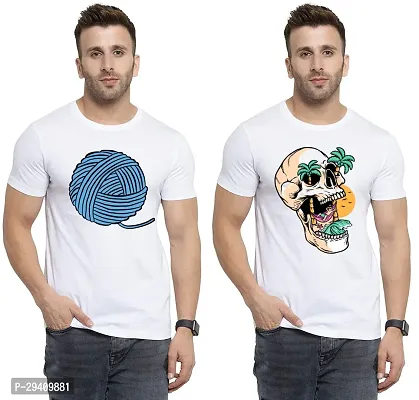 Comfortable White Polycotton Tees For Men Pack Of 2