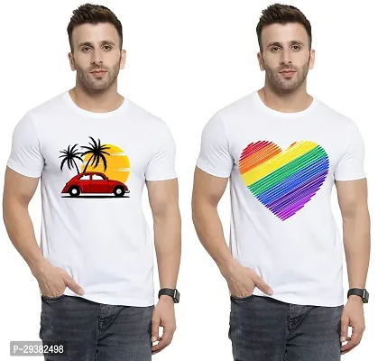 Reliable White Polycotton Printed T-Shirt For Men Pack Of 2