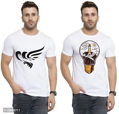 Comfortable White Polycotton Tees For Men Pack Of 2