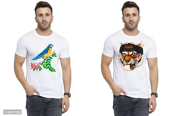 Comfortable White Polycotton Tees For Men Pack Of 2