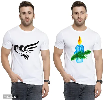 Reliable White Polycotton Printed T-Shirt For Men Pack Of 2