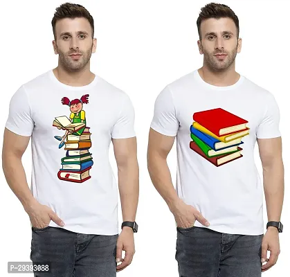 Stylish White Polycotton Printed Round Neck Tees For Men Pack Of 2