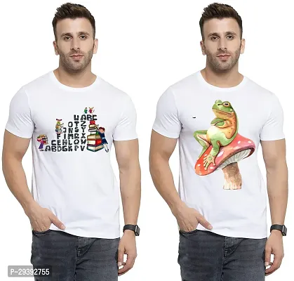 Stylish White Polycotton Printed Round Neck Tees For Men Pack Of 2-thumb0