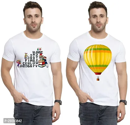 Stylish White Polycotton Printed Round Neck Tees For Men Pack Of 2-thumb0