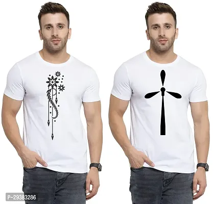 Reliable White Polycotton Printed T-Shirt For Men Pack Of 2