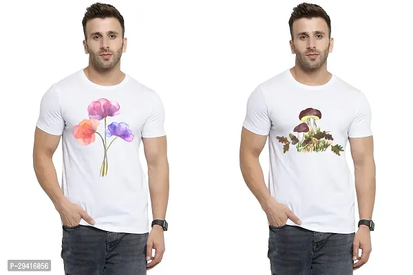 Comfortable White Polycotton Tees For Men Pack Of 2