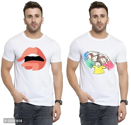 Reliable White Polycotton Printed T-Shirt For Men Pack Of 2