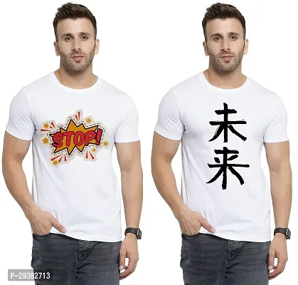 Reliable White Polycotton Printed T-Shirt For Men Pack Of 2