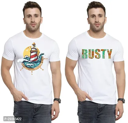 Reliable White Polycotton Printed T-Shirt For Men Pack Of 2