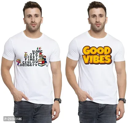 Stylish White Polycotton Printed Round Neck Tees For Men Pack Of 2-thumb0