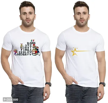 Stylish White Polycotton Printed Round Neck Tees For Men Pack Of 2-thumb0