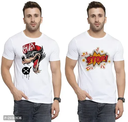 Reliable White Polycotton Printed T-Shirt For Men Pack Of 2