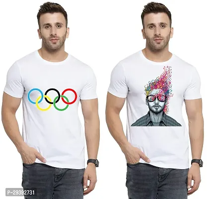 Stylish White Polycotton Printed Round Neck Tees For Men Pack Of 2-thumb0