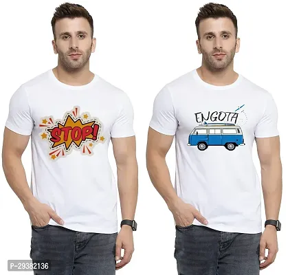 Reliable White Polycotton Printed T-Shirt For Men Pack Of 2