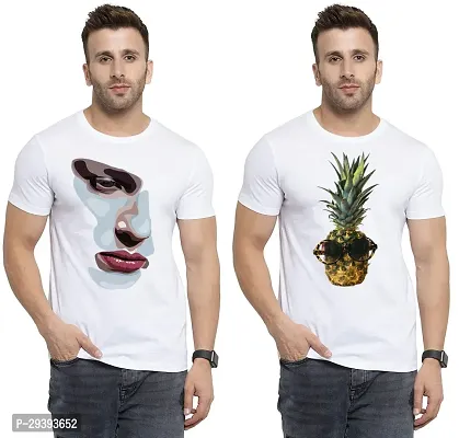 Stylish White Polycotton Printed Round Neck Tees For Men Pack Of 2-thumb0