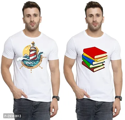 Reliable White Polycotton Printed T-Shirt For Men Pack Of 2-thumb0