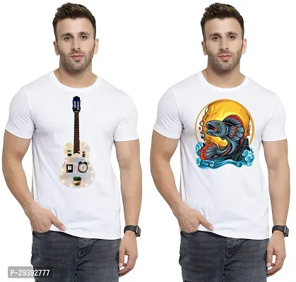 Stylish White Polycotton Printed Round Neck Tees For Men Pack Of 2-thumb0