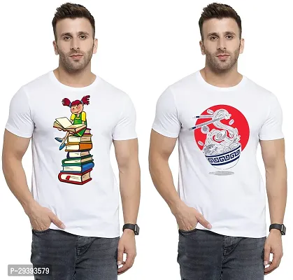 Stylish White Polycotton Printed Round Neck Tees For Men Pack Of 2-thumb0