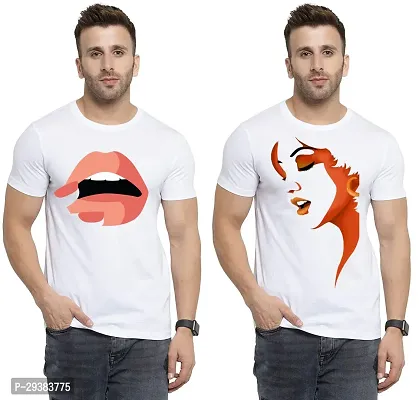 Reliable White Polycotton Printed T-Shirt For Men Pack Of 2