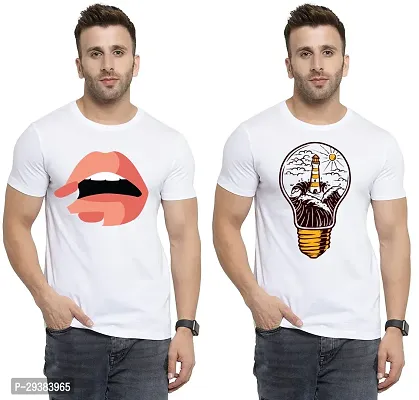 Reliable White Polycotton Printed T-Shirt For Men Pack Of 2