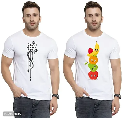 Reliable White Polycotton Printed T-Shirt For Men Pack Of 2